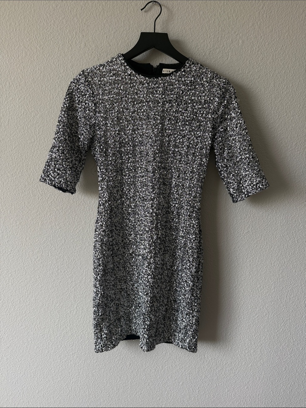 Alice + Olivia Silver Sequin Mini Dress